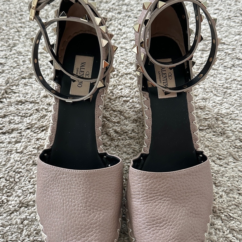 Valentino Rockstud Leather Espadrille Wedges